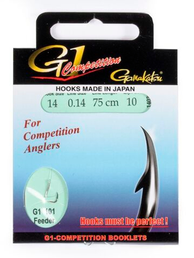 Крючки с поводком Gamakatsu Booklet FEEDER G1-101 размер 14/0, 14мм 75см (упк.10шт.)