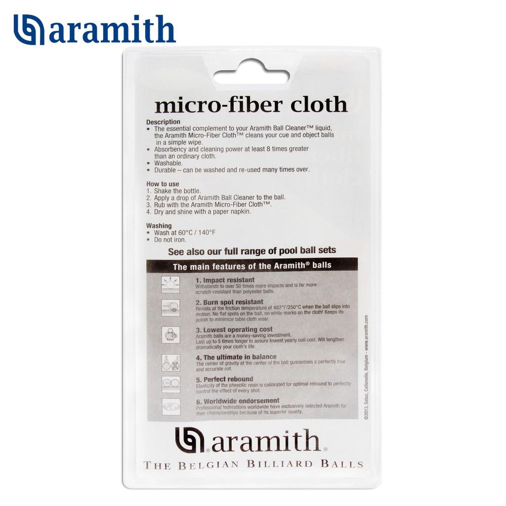 Салфетка для чистки и полировки бильярдных шаров Aramith Micro-Fiber Cloth Add-ons 20х18см блистер