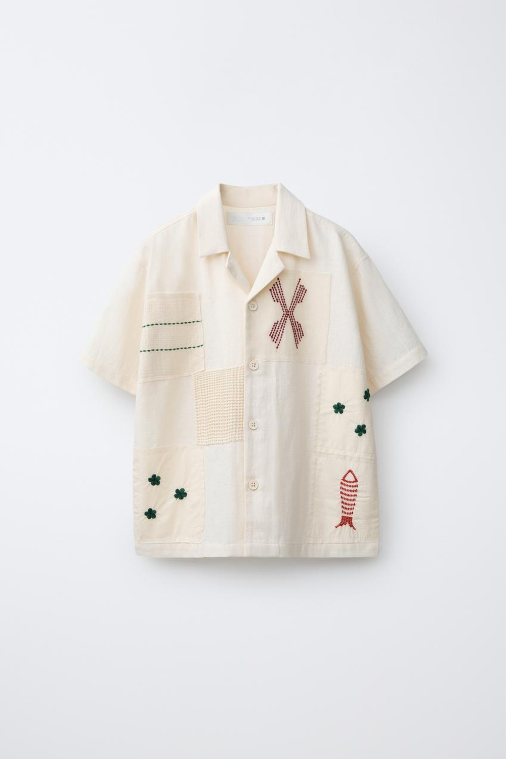 ZARA РУБАШКА ПЭЧВОРК С ВЫШИВКОЙ ИЗ ЛЬНА И ХЛОПКА, ЭКРЮ