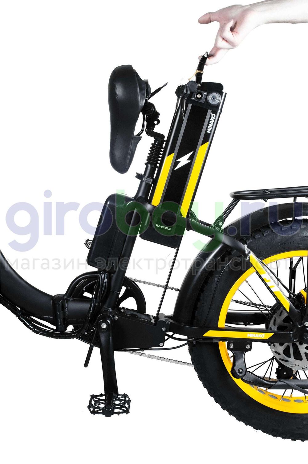 Электровелосипед Minako F11 Pro Dual 48V/20Ah (полный привод) 2025 года - Желтый обод фото №5