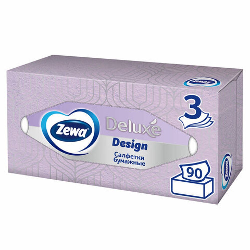 Салфетки косметические 90 штук в картонном боксе, 3-слойные, ZEWA Deluxe Design, 28420