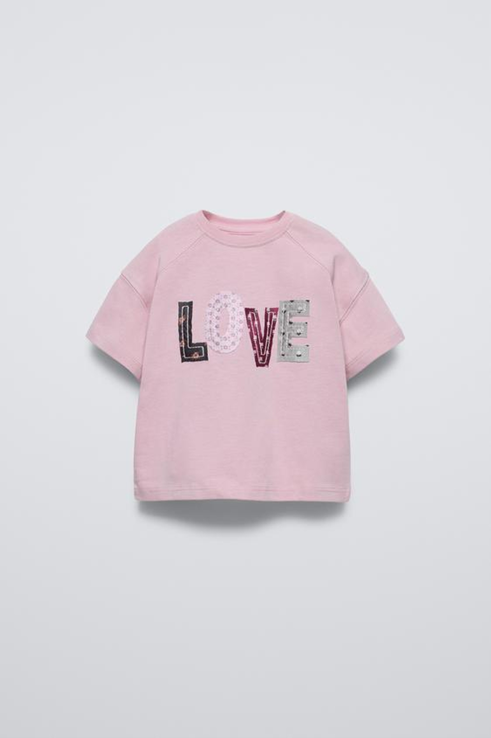 ZARA ФУТБОЛКА В СТИЛЕ ПЭЧВОРК, ЛИЛОВЫЙ