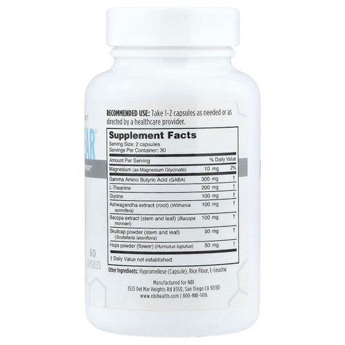 NBI, Calm + Clear®, средство от стресса и поддержки надпочечников, 60 капсул