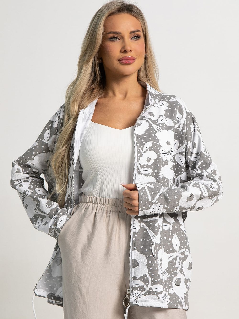 Жакет летний Фловерс (серо-белый) Б15579-18М LT Collection