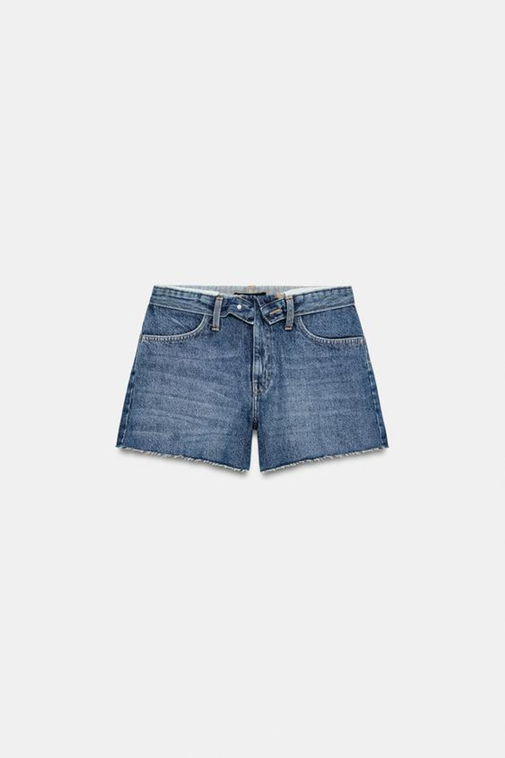 ZARA ШОРТЫ С НИЗКОЙ ПОСАДКОЙ И ОТВОРОТАМИ, ВЫЦВЕТШИЙ СИНИЙ