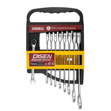 Набор ключей трещоточных 9пр.(8,10,11,12,13,14,15,17,19мм),в пластиковом держателе DISEN DSD1513