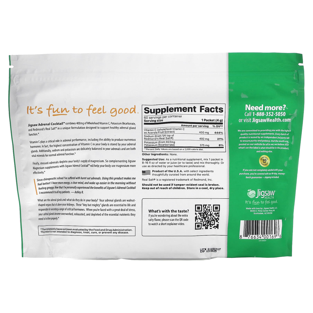 Jigsaw Health, Коктейль для надпочечников + витамин C из цельных продуктов, 60 пакетиков по 4 г