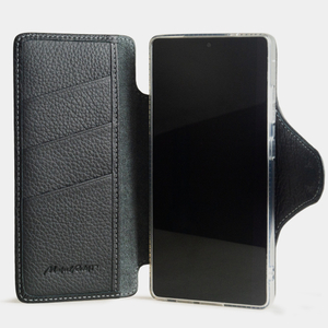 Чехол с картхолдером для Samsung Galaxy S25 Ultra из кожи теленка, черного цвета