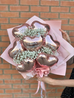 Букет из сердец фольга с гипсофилой №3782