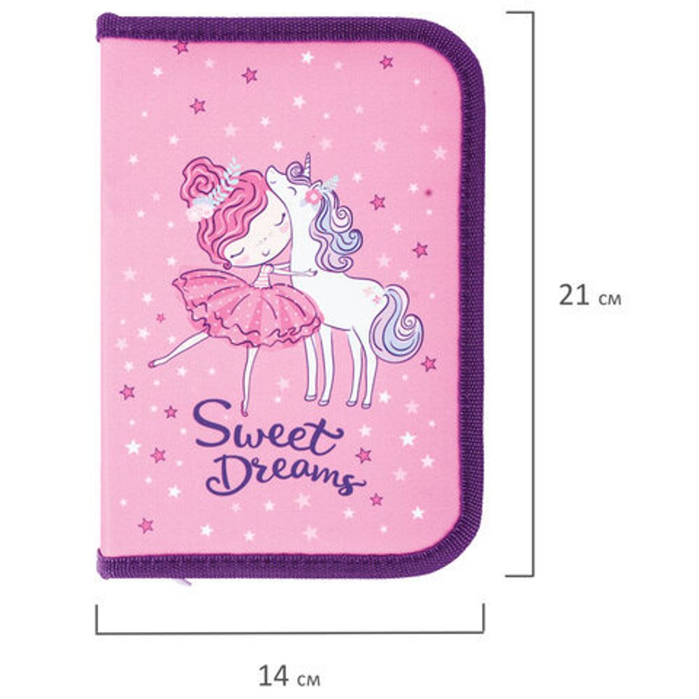 Пенал BRAUBERG, 1 отделение, ткань, 21х14 см, "Unicorn", 270303