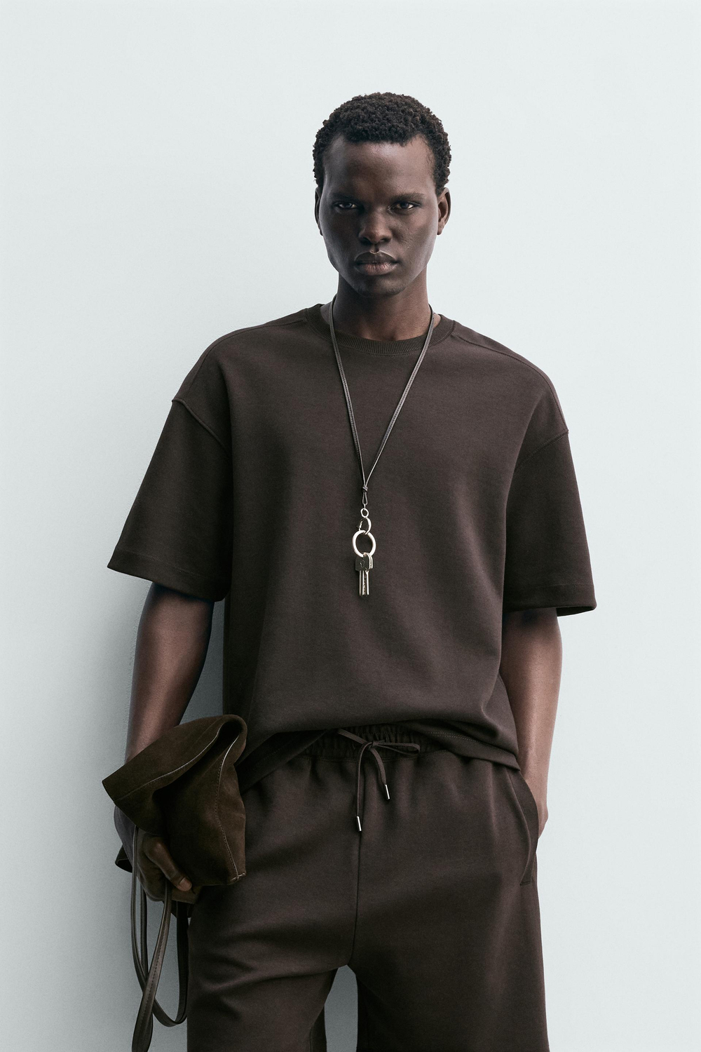 ZARA ТОЛСТОВКА RELAXED FIT ИЗ ИНТЕРЛОКА, КОРИЧНЕВЫЙ