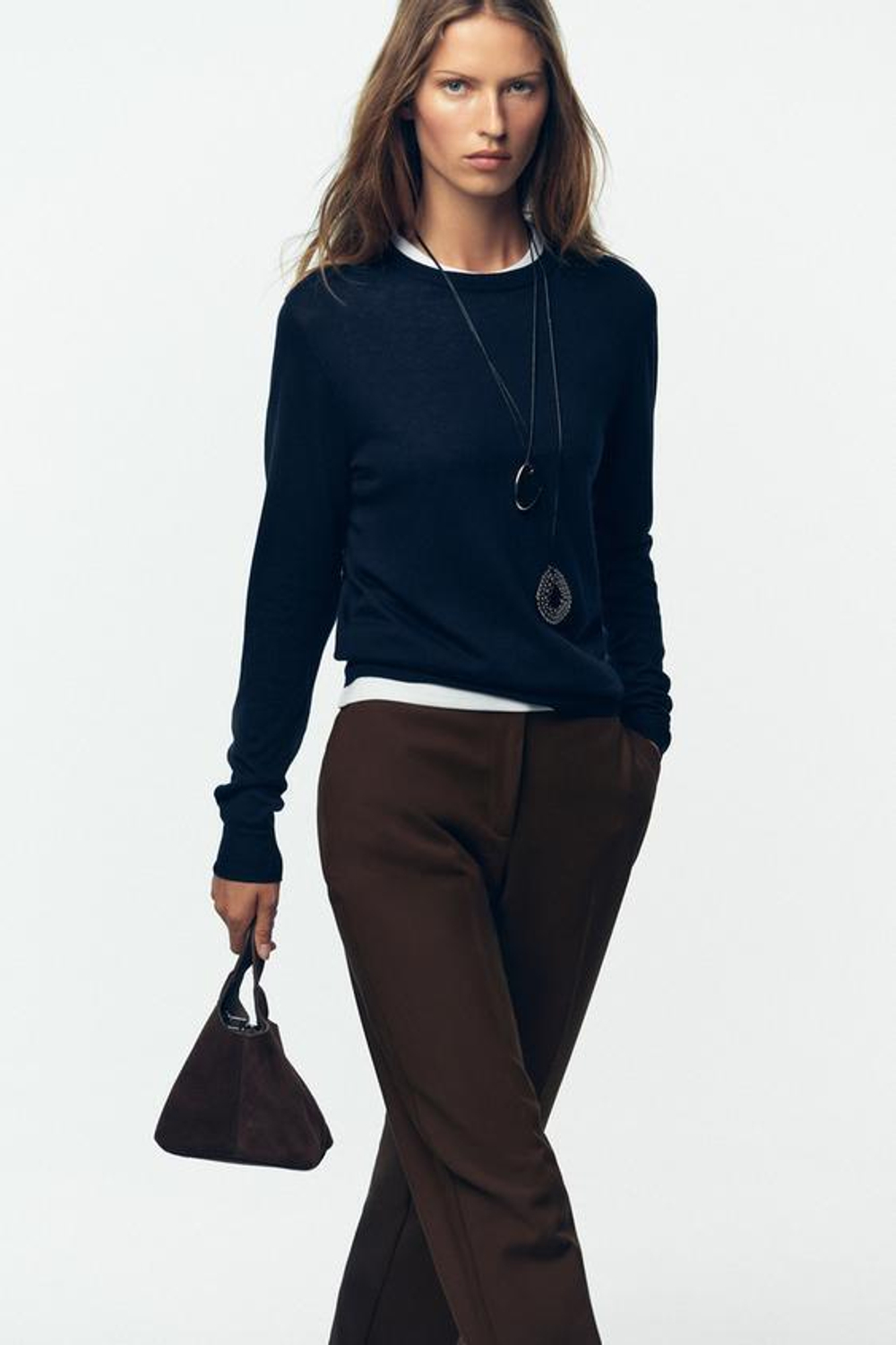 ZARA БРЮКИ С РАЗРЕЗАМИ СНИЗУ, КОРИЧНЕВЫЙ