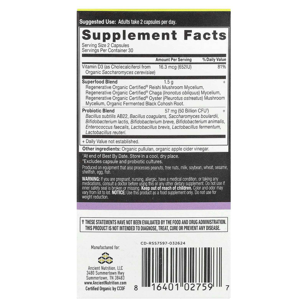 Ancient Nutrition, Пробиотики для поддержки менопаузы, 60 капсул