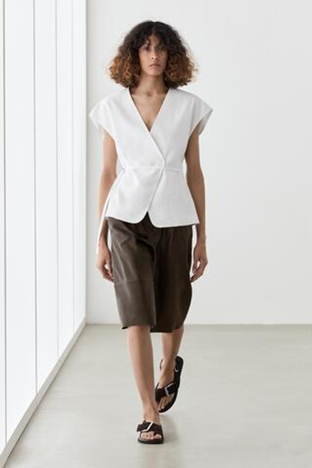 Massimo Dutti Жилет из 100% льна на запах с завязками, белый