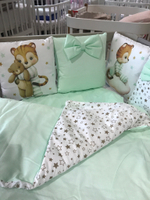 Комплект в кроватку 17 предметов "Лев космос" зеленый, сатин