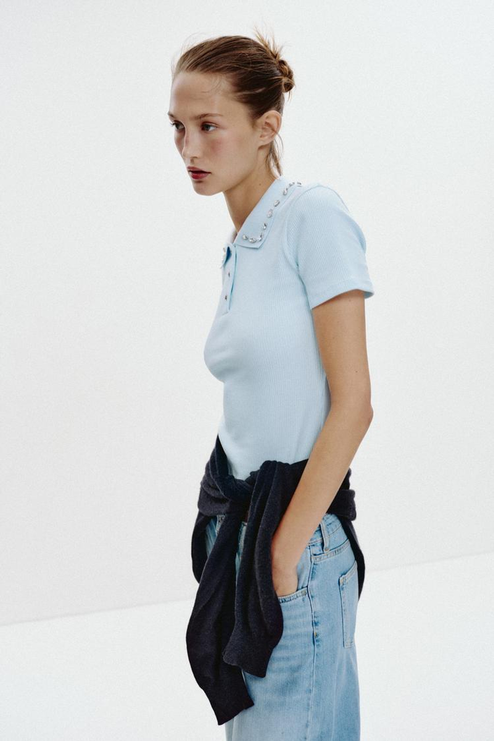 ZARA ПОЛО В РУБЧИК, СИНИЙ