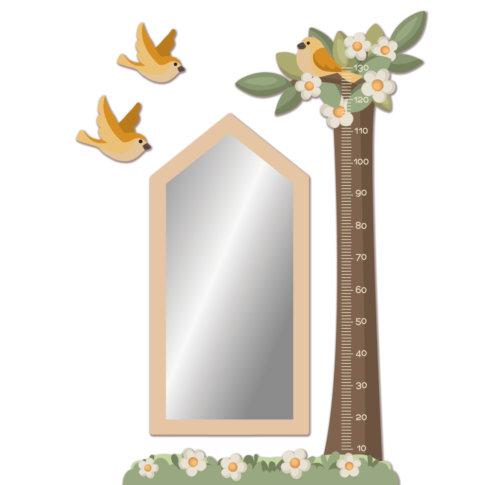 Зеркало-домик Скандик розовое с птичками и цветами