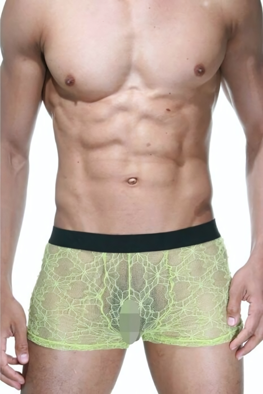 Черно-лаймовые трусы-боксеры из кружева (Размер: L-XL) (Цвет: черный с лаймовым)