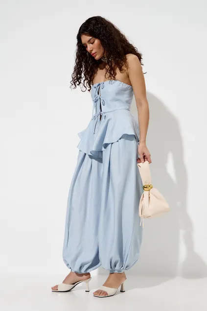 Брюки алладины из вискозы небесного цвета