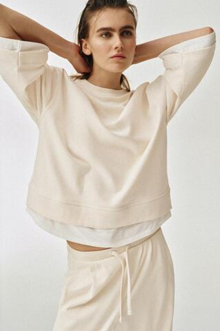 ZARA КОМБИНИРОВАННАЯ ТОЛСТОВКА С ДЛИННЫМИ РУКАВАМИ, ЭКРЮ