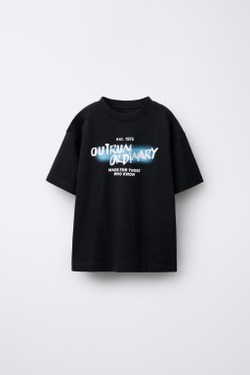 ZARA ФУТБОЛКА С ГРАФФИТИ-ПРИНТОМ, АНТРАЦИТОВО-СЕРЫЙ