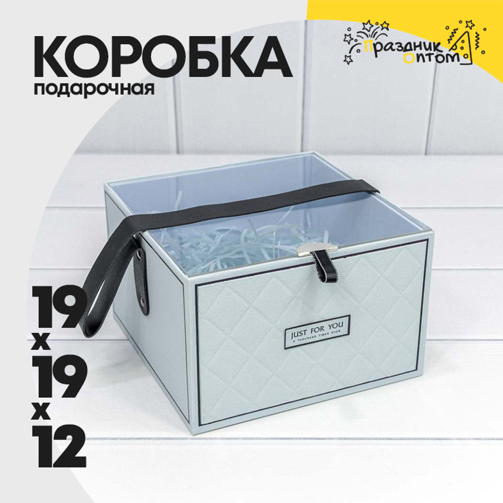 Коробка 19х19х12 см с прозрачной крышкой и ручкой (Голубой)