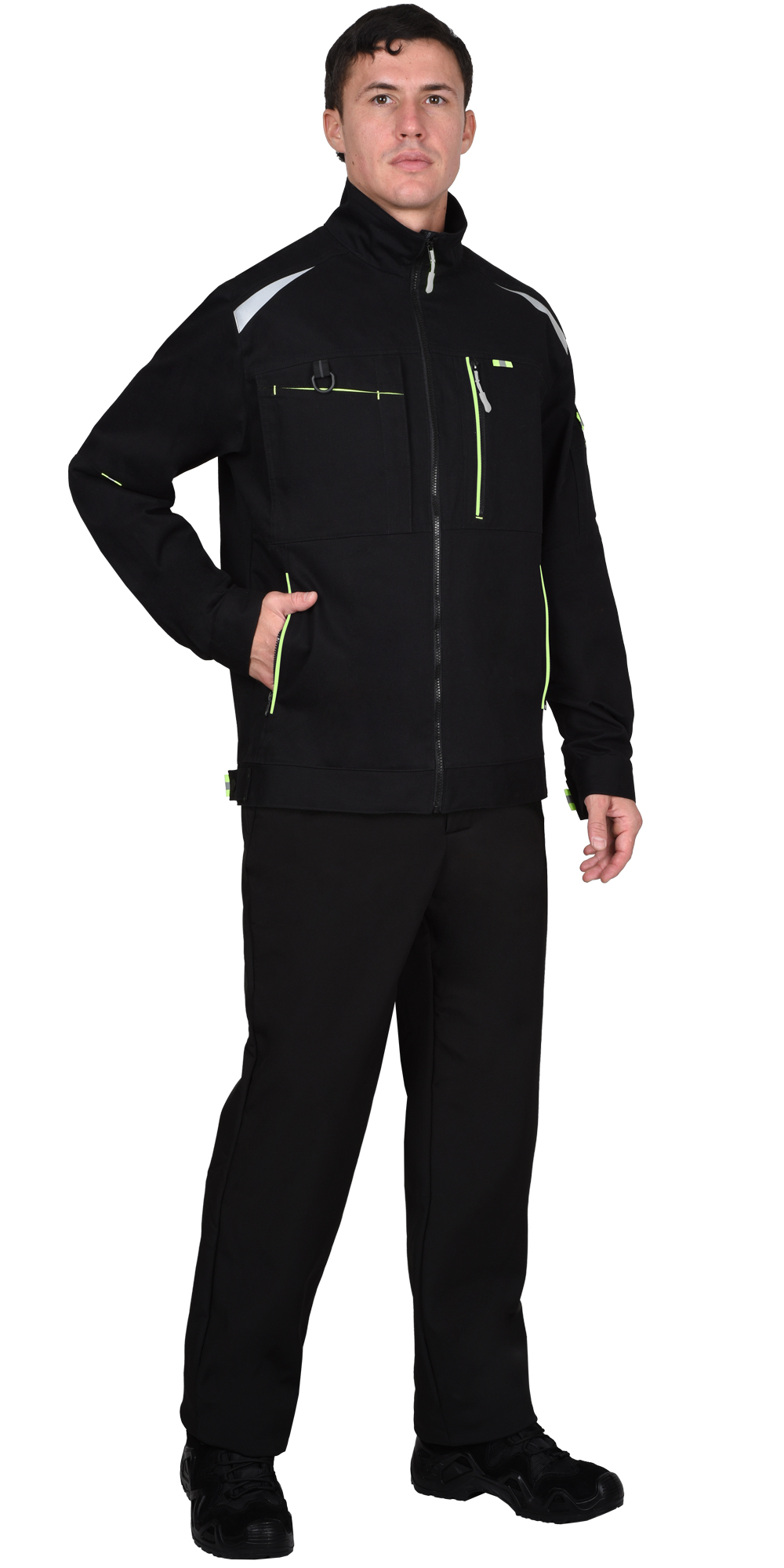 Куртка СИРИУС-ДЕКСТЕР черная с лимонной отделкой, тк. стрейч с ВО
