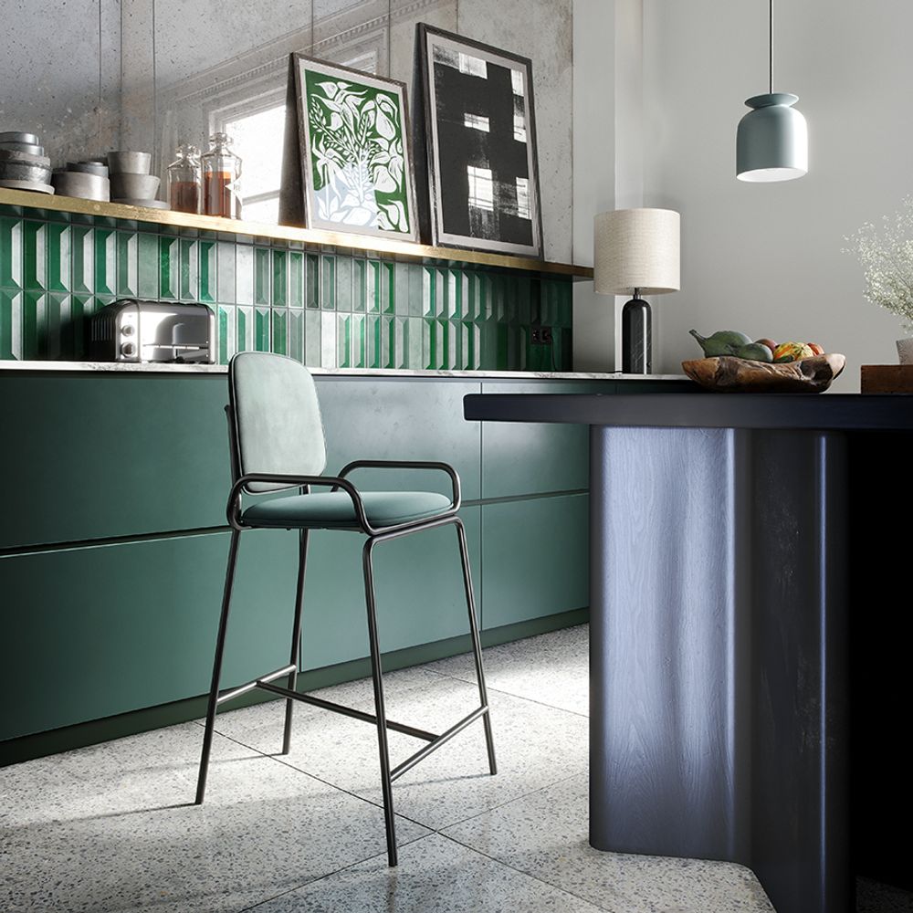 Стул полубарный Ror, 2 Frame, велюр, черный/зеленый