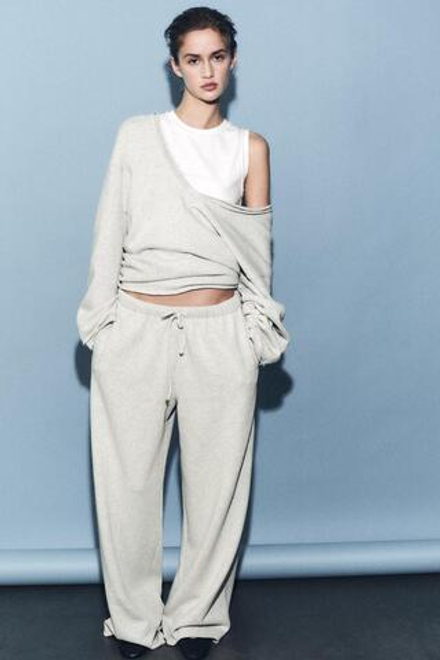 ZARA ТОЛСТОВКА ИЗ МЯГКОЙ ТКАНИ С V-ОБРАЗНЫМ ВЫРЕЗОМ, СЕРЫЙ С МЕЛАНЖЕВЫМ ЭФФЕКТОМ