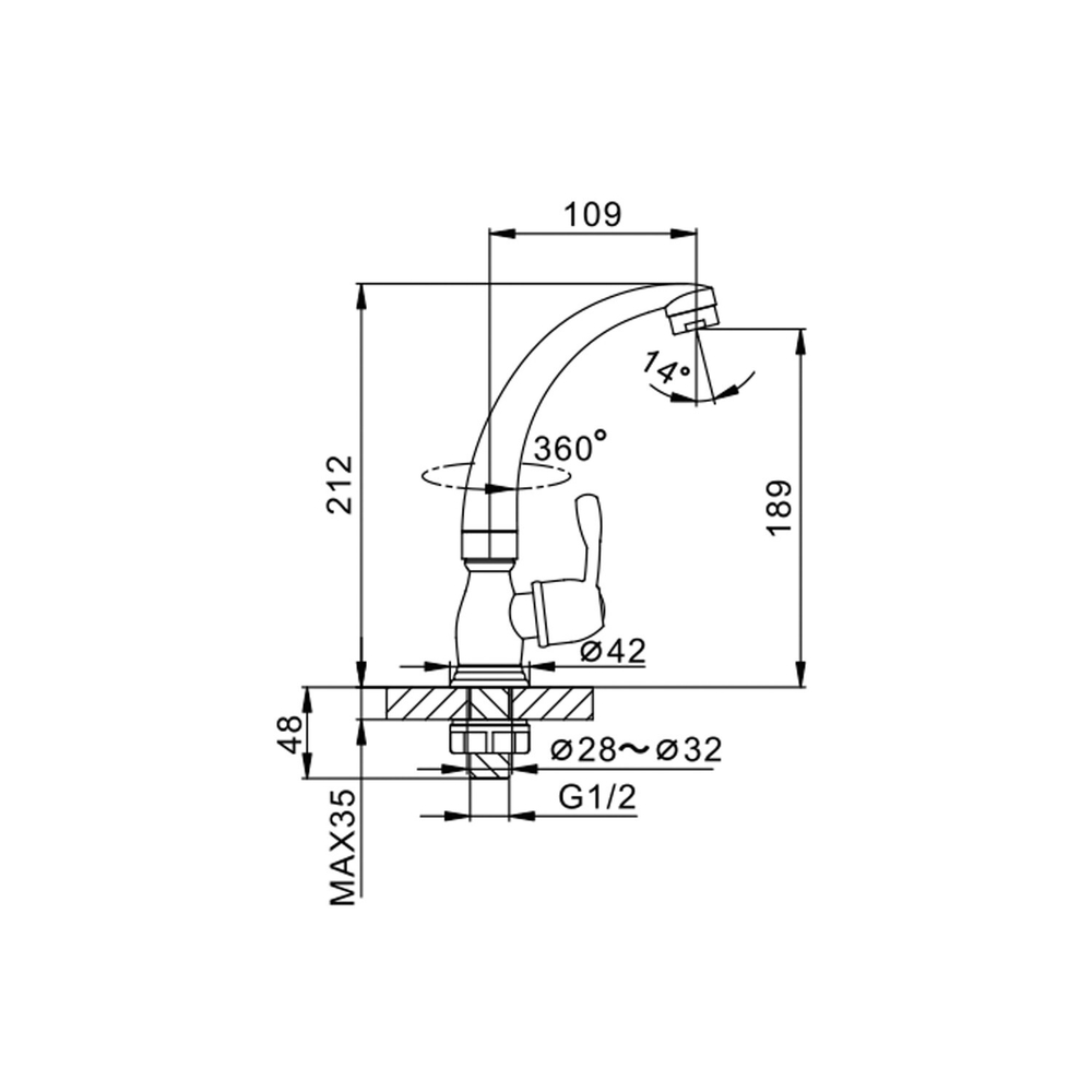 Смеситель для раковины/мойки 1/2 кер F4196 FRAP МОНО (выс.пов.излив, п/гайку, ХРОМ, силумин)