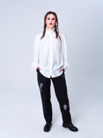 Блуза женская из тенсела и шелка "Крестьянская". Сливочный