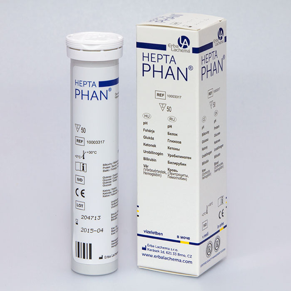 Гептафан (глюкоза,белок,рН,кетоны,уробилин,билируб,Нb мочи), 100 опр., Лахема