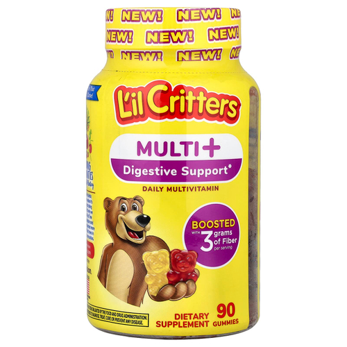 L'il Critters, мультивитамины для поддержки пищеварения, для ежедневного приема, жевательные мультивитамины, жевательная вишня, апельсиновый сок, 90 жевательных таблеток