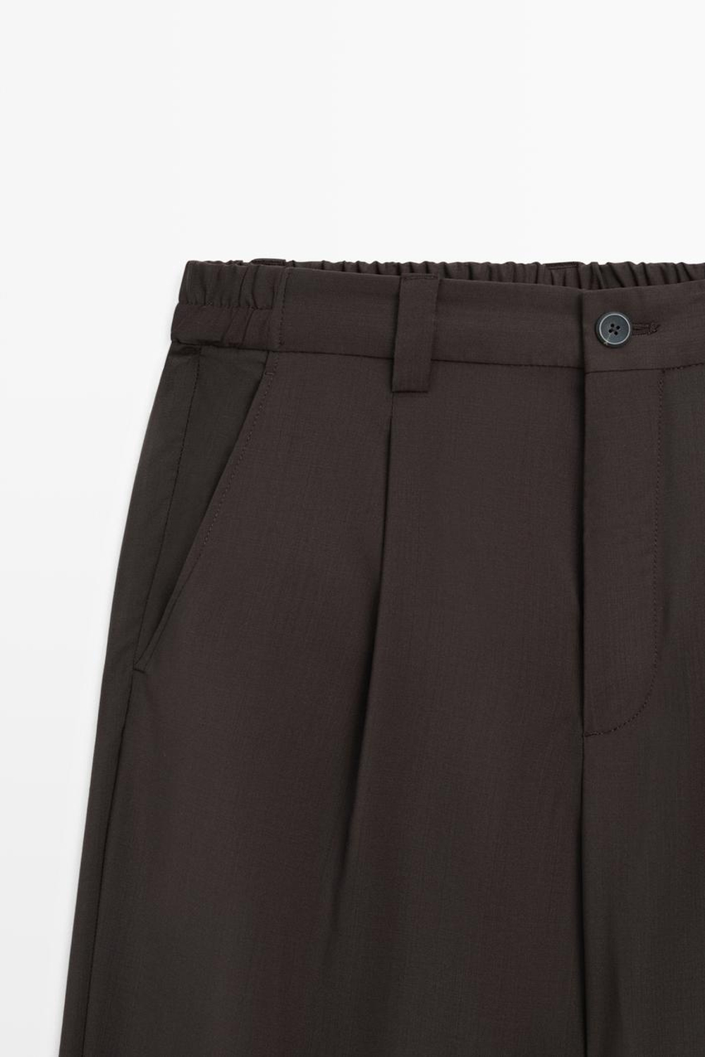 Massimo Dutti Свободные шерстяные брюки с вытачками, коричневый