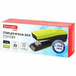 Степлер №24, Brauberg Super, до 30л, пластиковый корпус, зелено-черный