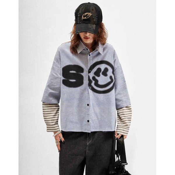 Рубашка Line укороченная голубая / белая / серая - фото 6