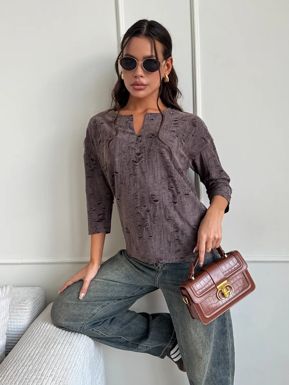 Блузка нарядная трикотажная офисная рукав 3 4