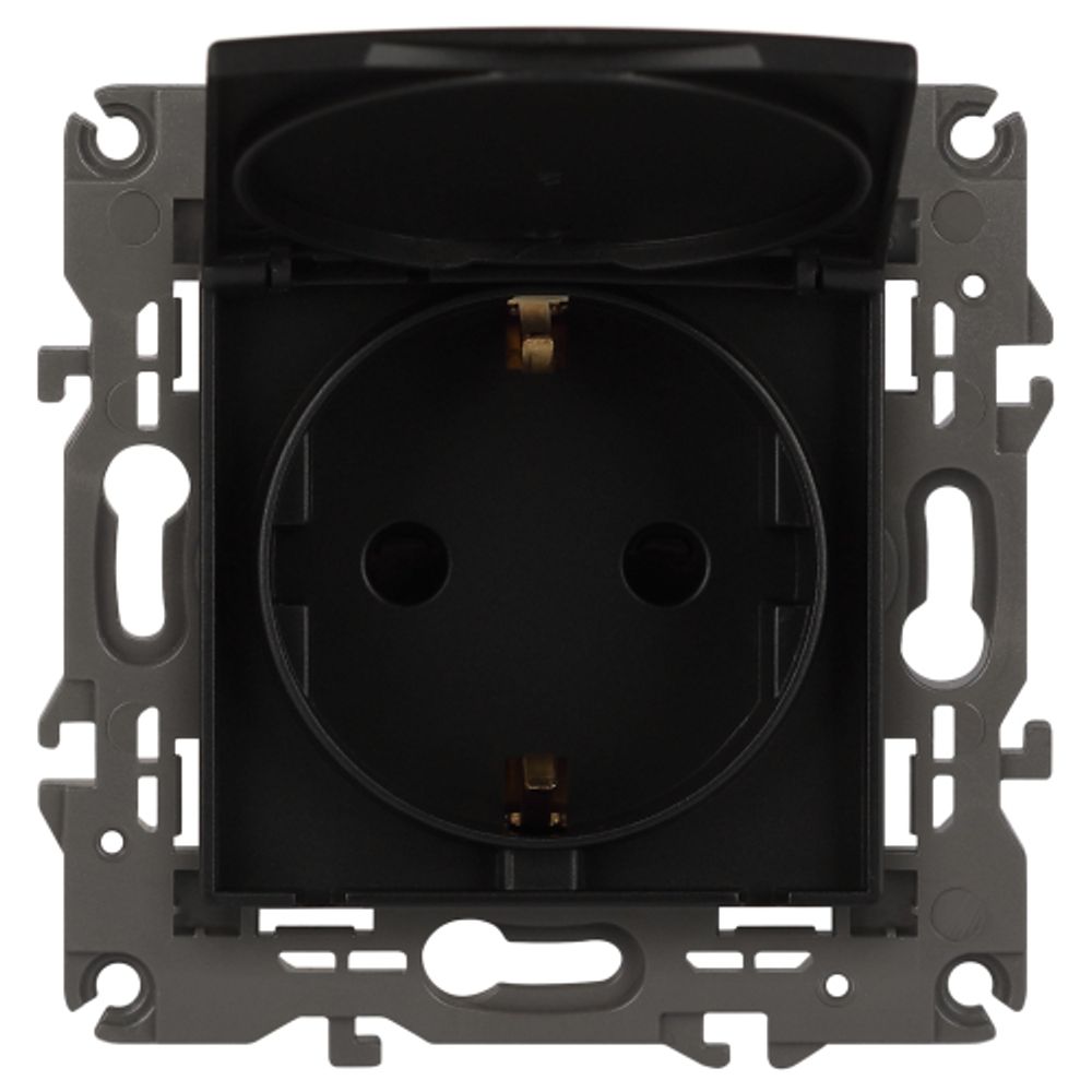 14-2103-05 ЭРА Розетка 2P+E Schuko со шторками с крышкой, 16A-250В, IP20, Эра Elegance, антрацит