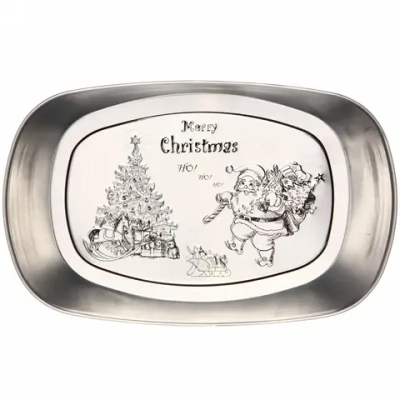 Блюдо жестяное 25*16см «Дед Мороз у ёлки»