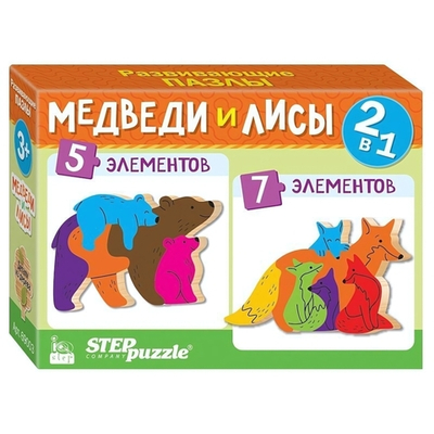 Пазл дерев. 2в1 "Медведи и лисы" IQ step (Степ пазл)