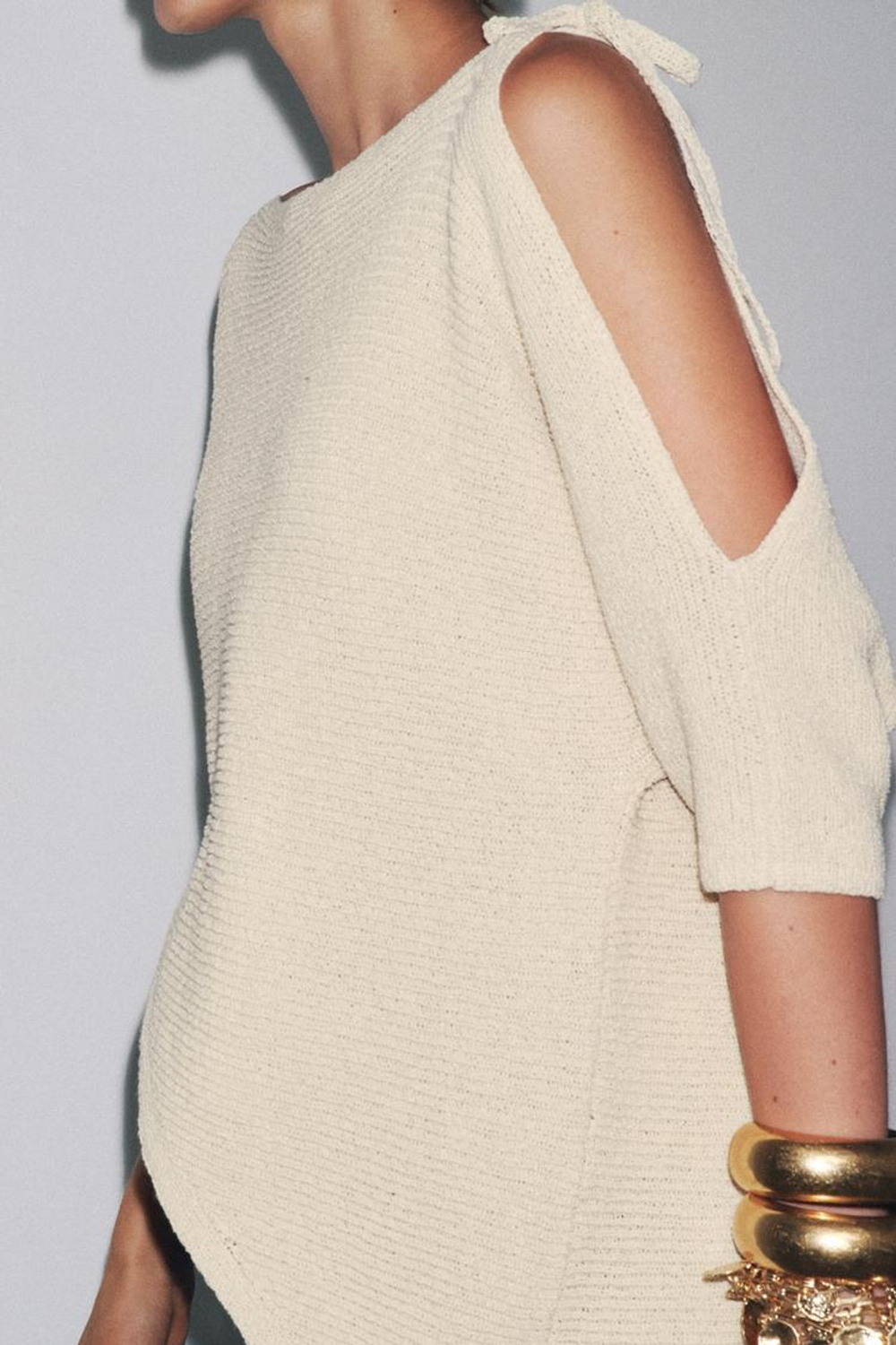 ZARA ТОП АСИММЕТРИЧНОГО КРОЯ, ЭКРЮ