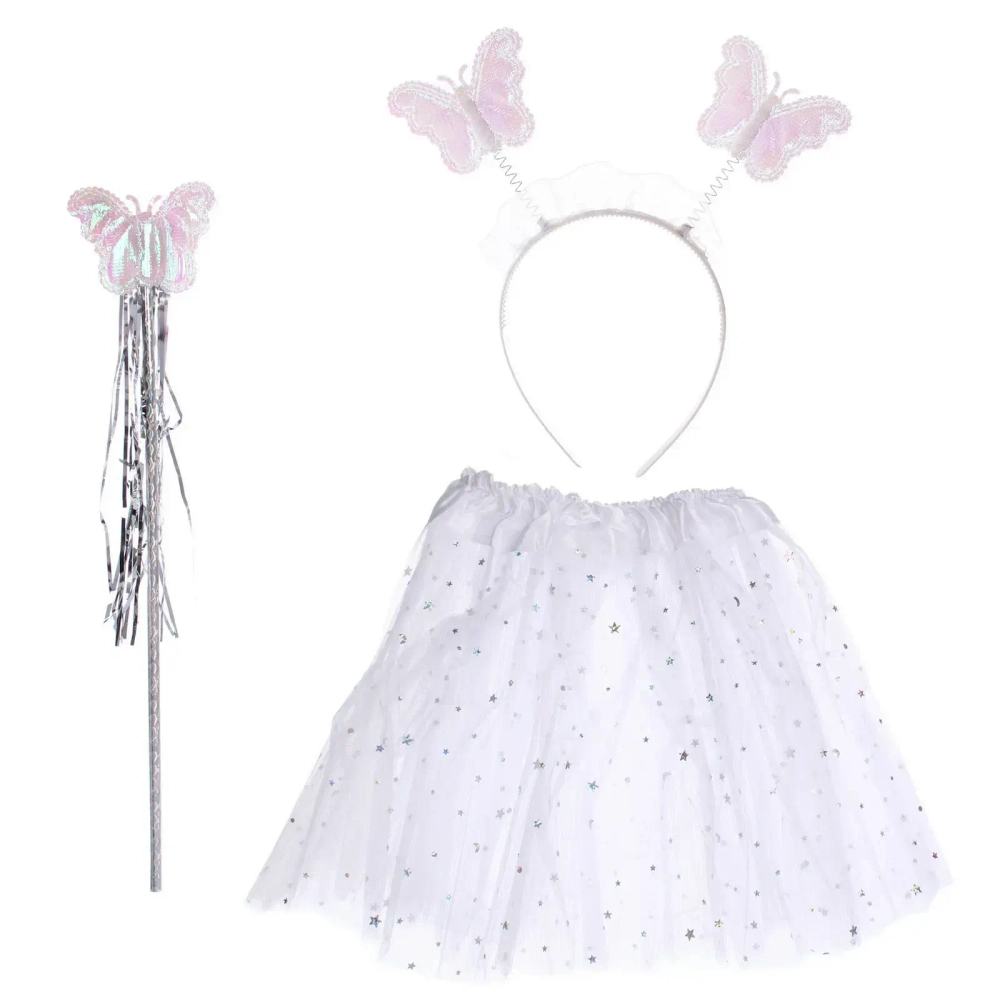 Карнавальный костюм «Звездное небо» (юбка, ободок, волшебная палочка), Белый