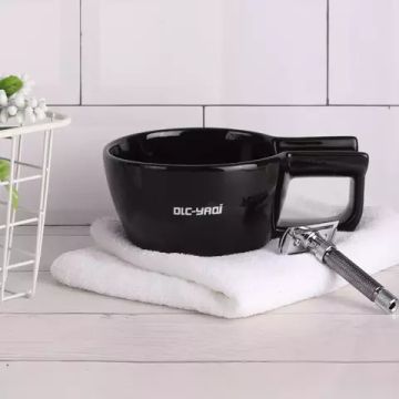 Пластиковая чаша для бритья с держателем для помазка Yaqi чёрного цвета