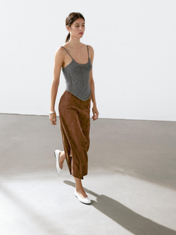 Massimo Dutti Юбка миди из замши, коричневый