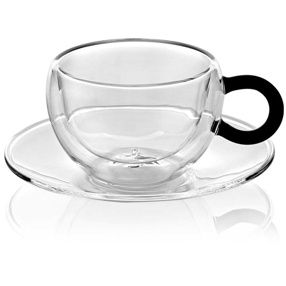 Набор чашек чайных с блюдцами 2шт 240мл IVV Колорс брейк черная ручка