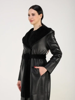 Дубленка зимняя шуба натуральная с капюшоном двухсторонняя