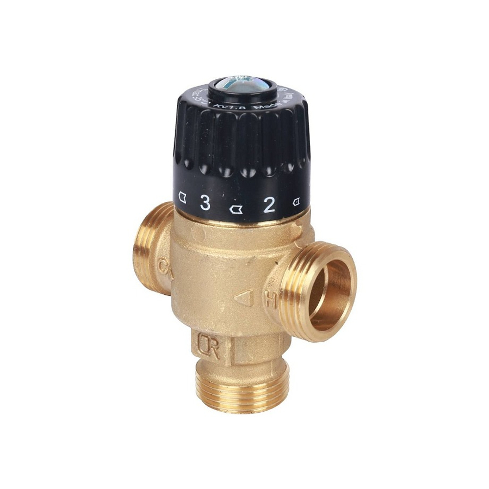 Клапан термостатический смесительный STOUT - 3/4" (НР, 30-65°C, Kvs 1.8, T-образное смешивание)