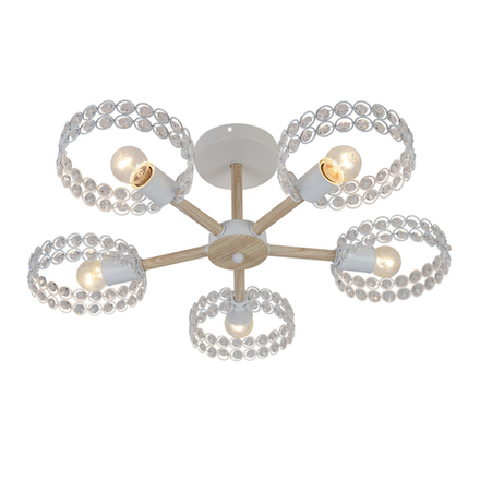 Светильник на штанге 5х60Вт Е27, металл/хрусталь, белый/дерево