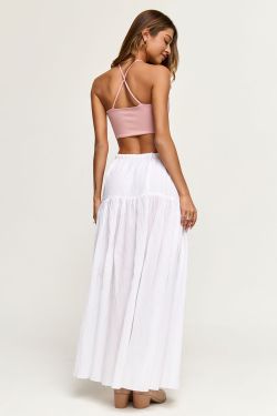 Юбка макси с разрезом из жатого хлопка белого цвета