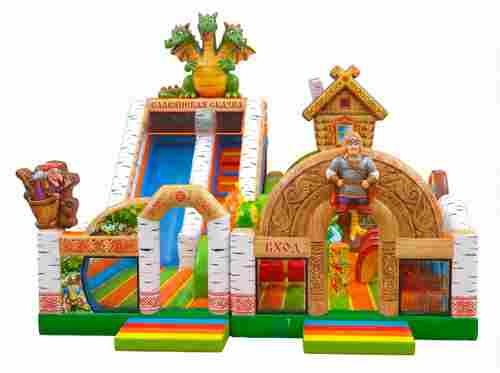 Коммерческий надувной батут «Славянская сказка», 11×10×7,9 м, с горкой